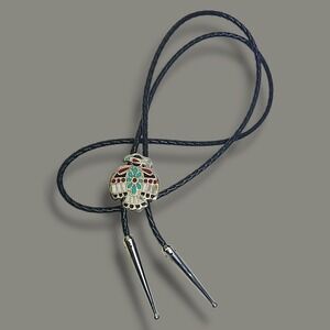 Vintage Florenza California Thunderbird Bolo Tie Enamel Turquoise Western Cowboy